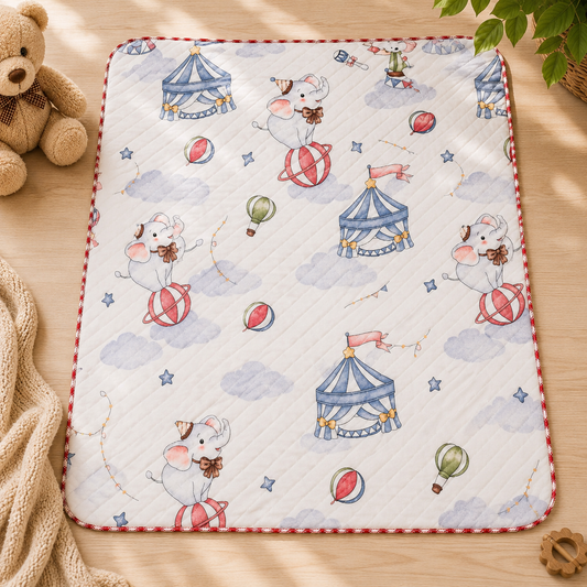 Circus Elephant Print 2 Layer Muslin Blanket 85x85 Cm