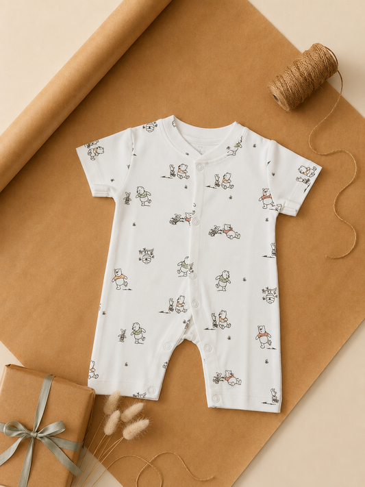 Pooh Bear Print Cotton Half Romper