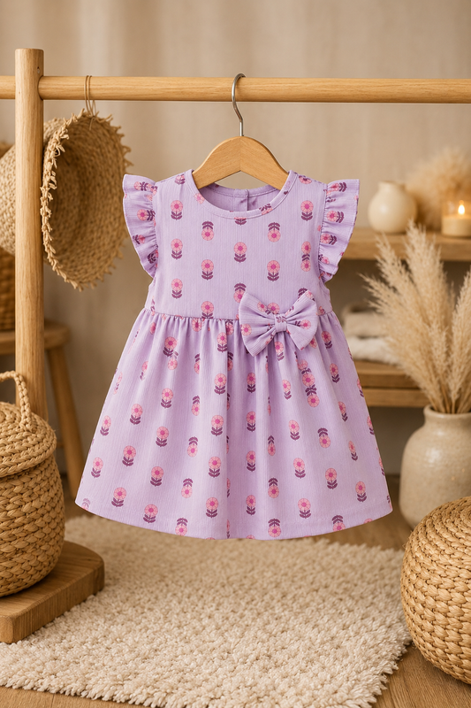 Purple Flower Print Cotton Frocks