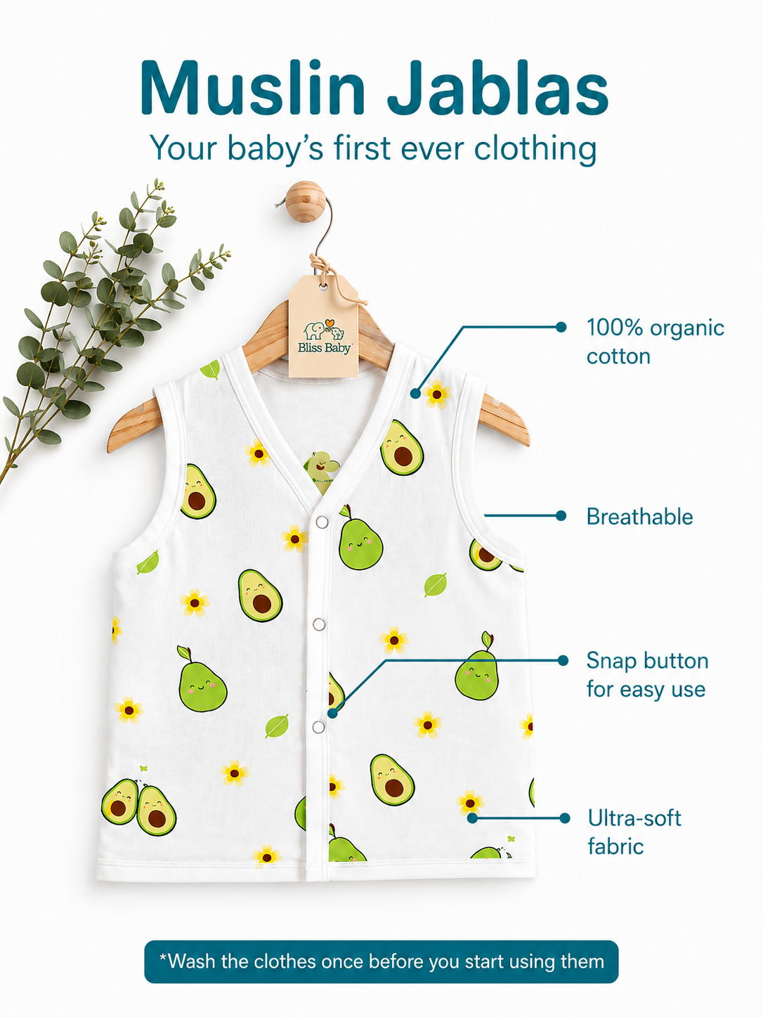 Avocado Print Muslin Jabla