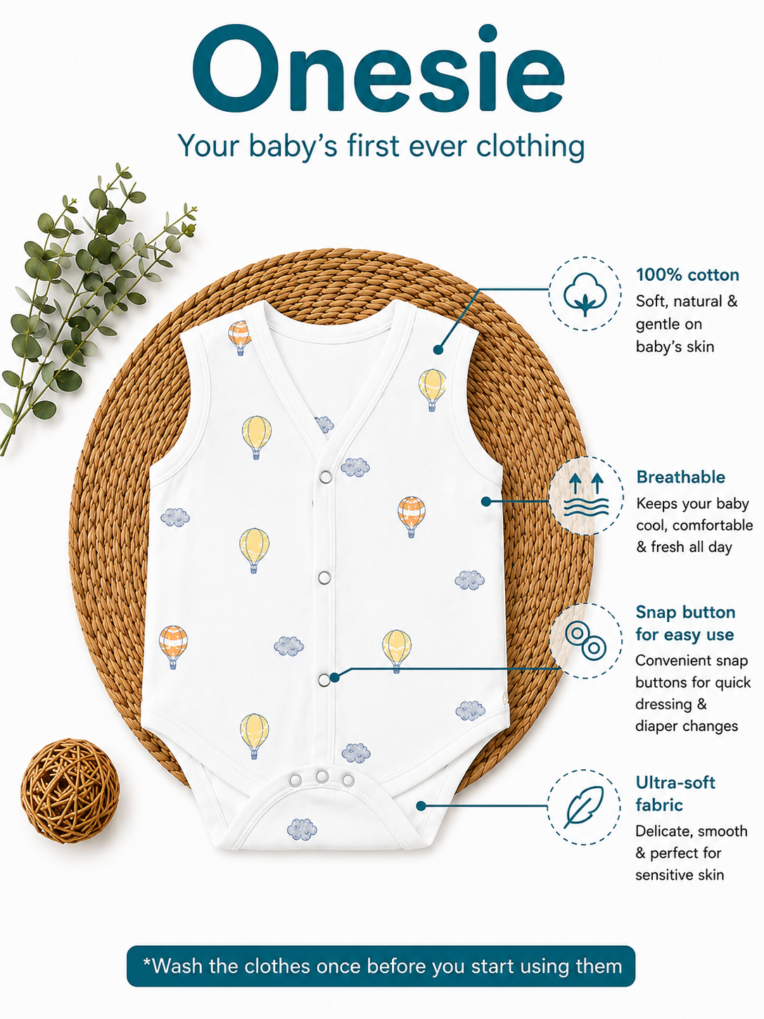 Balloon Print Cotton Onesie