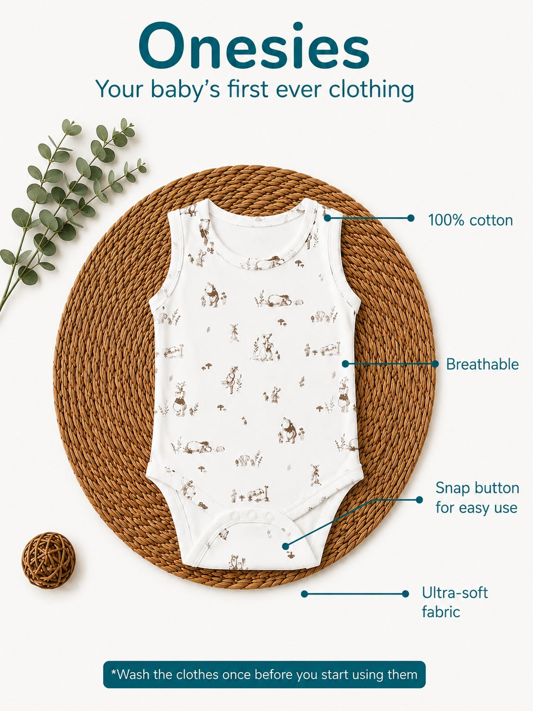 Kangaroo Print Cotton Onesie