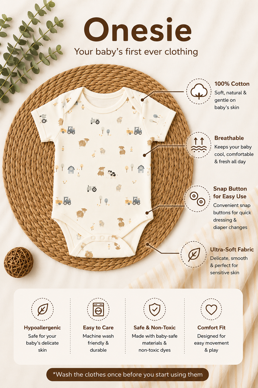 Farm Theme Cotton Onesie