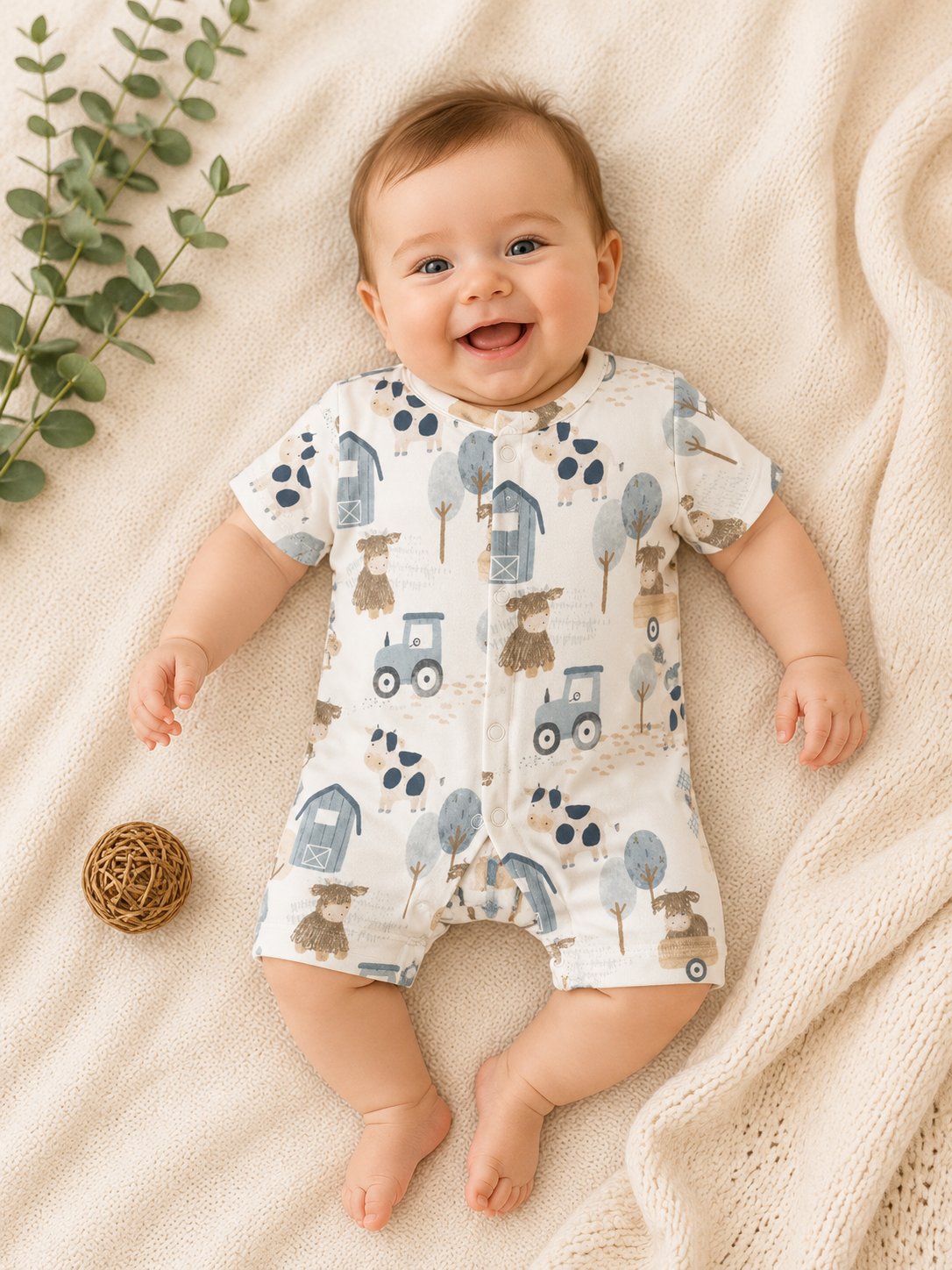 Farm Theme Cotton Half Romper