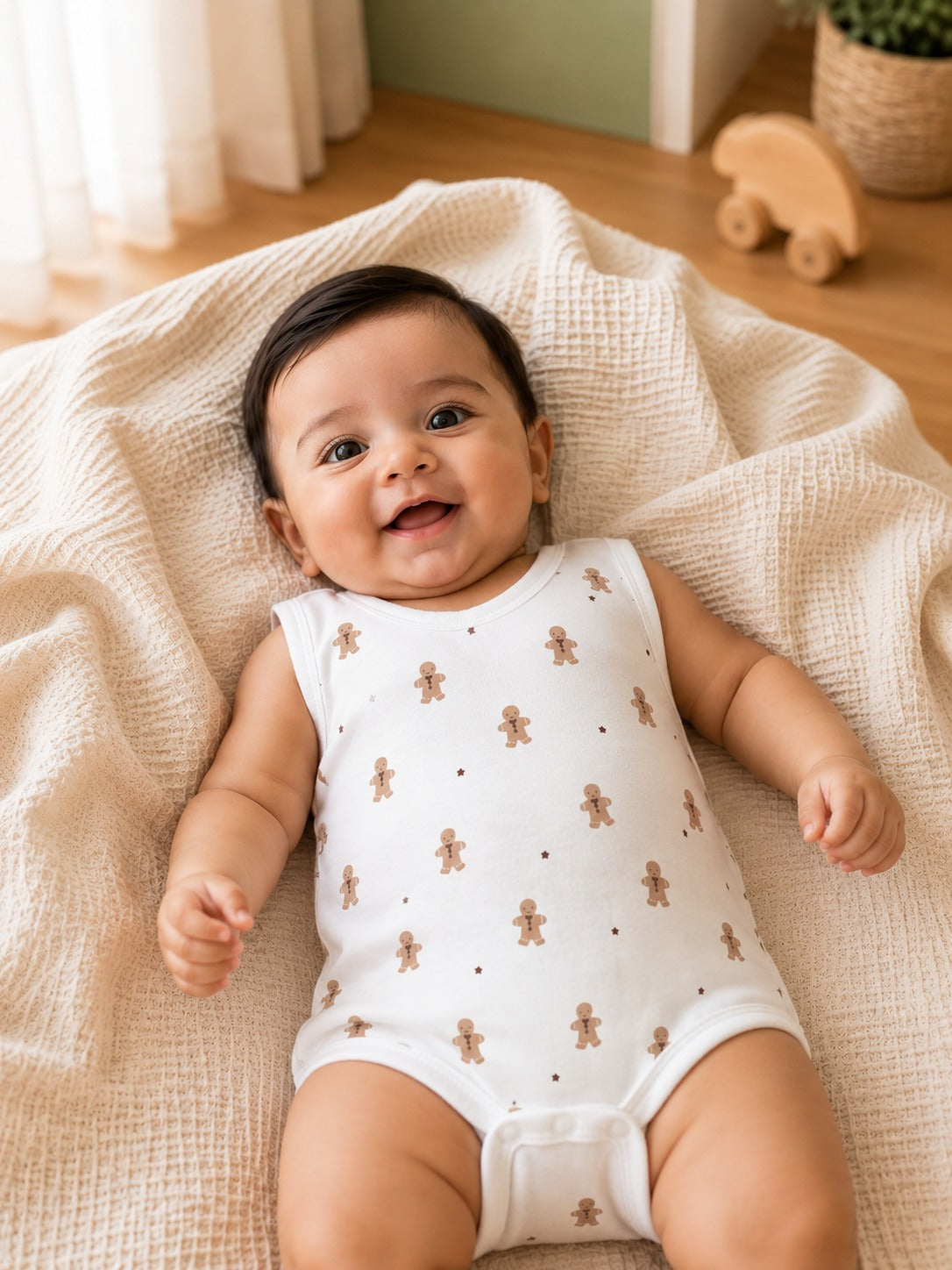 Gingerbread Print Cotton Onesie