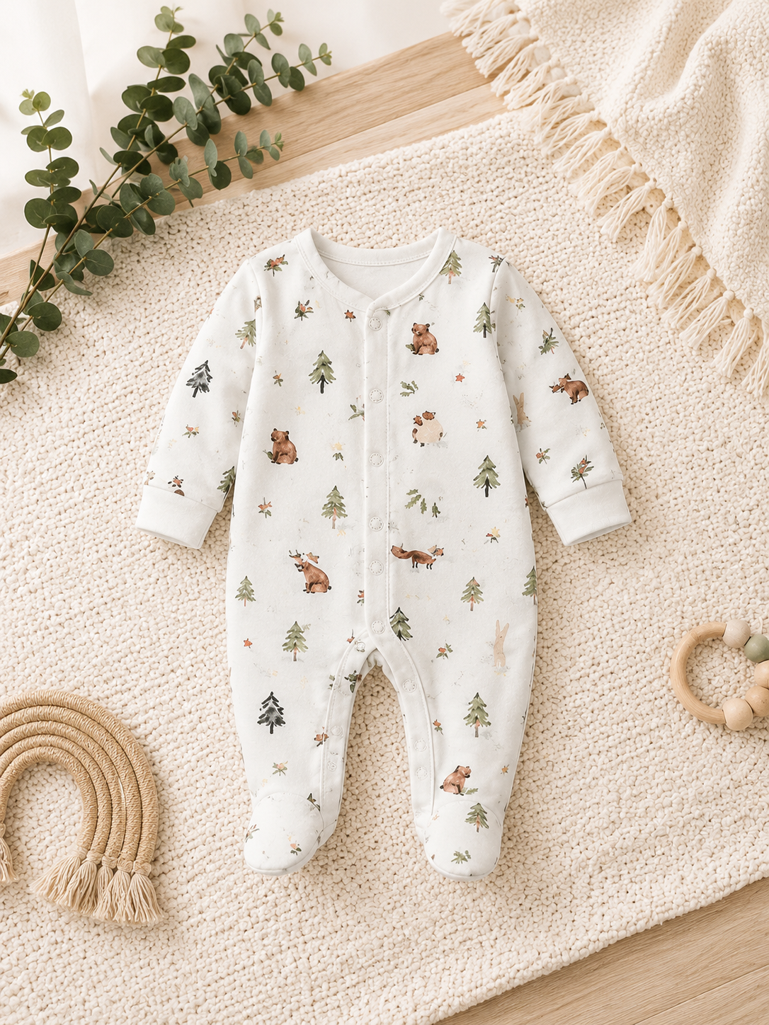 Bear Print Cotton Sleepsuit