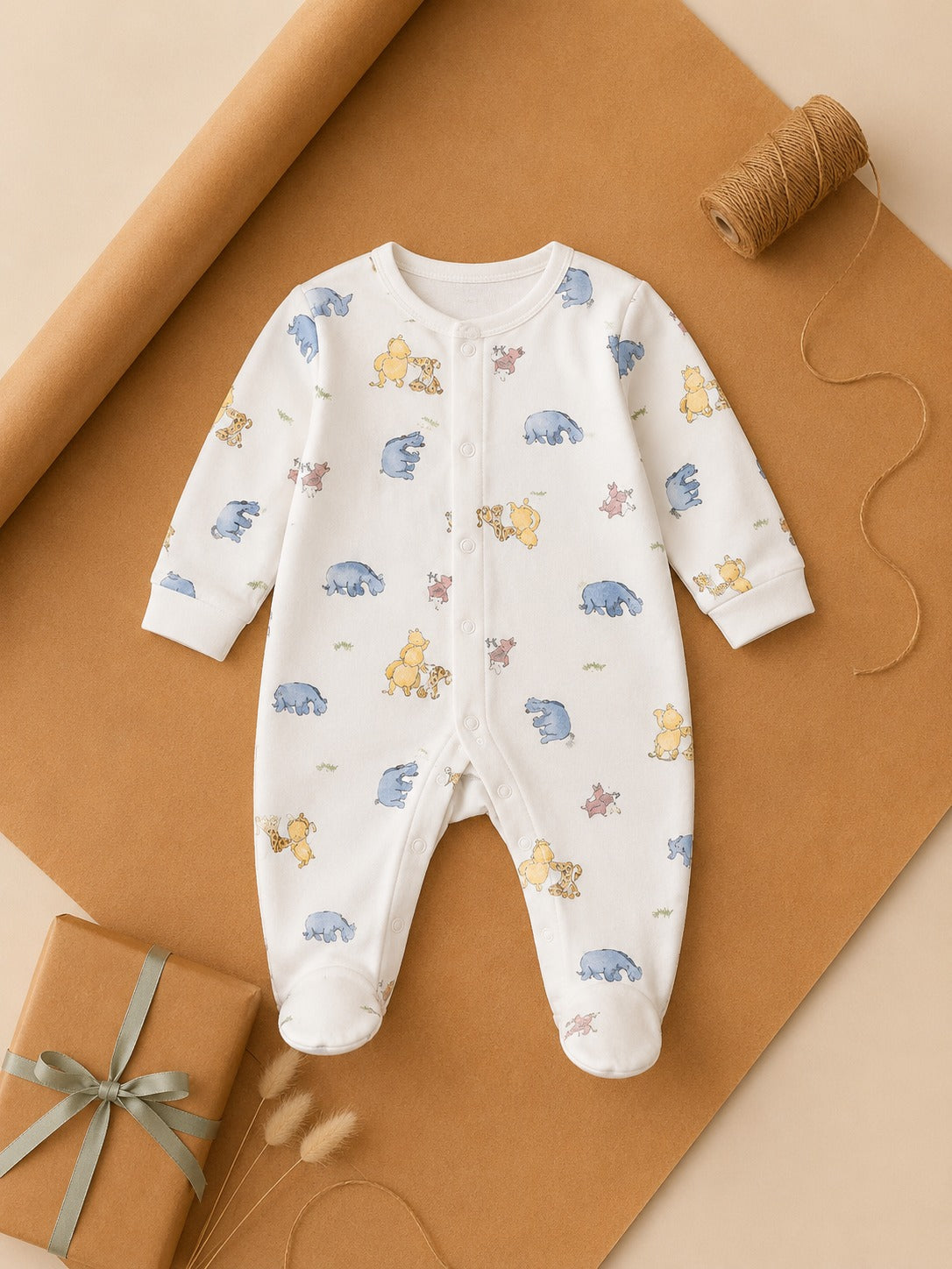 Pooh Bear Print Cotton Sleepsuit