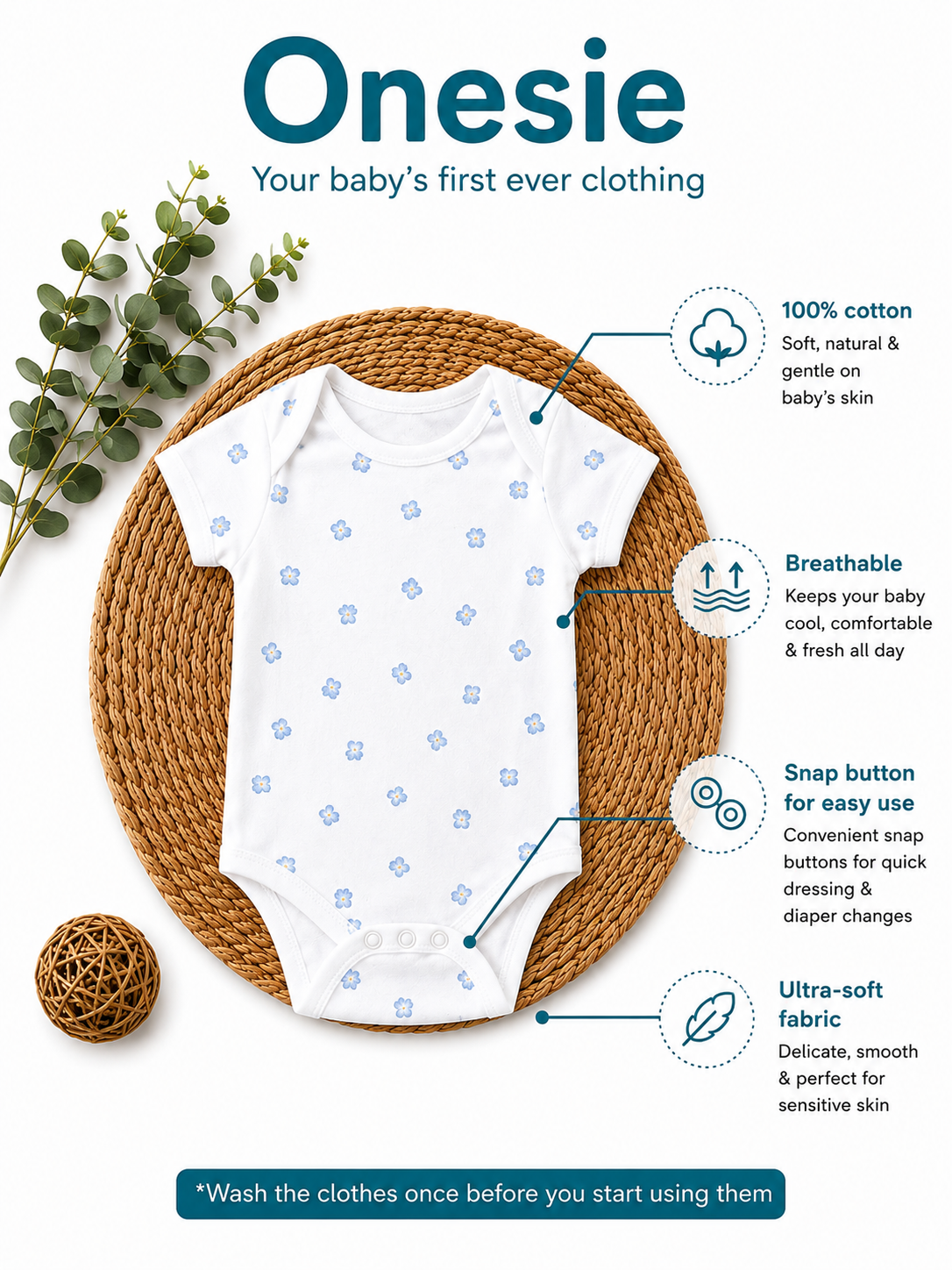 Bear Print Cotton Onesie