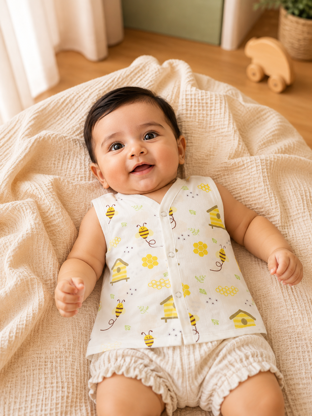 Honey Bee Print Muslin Jabla