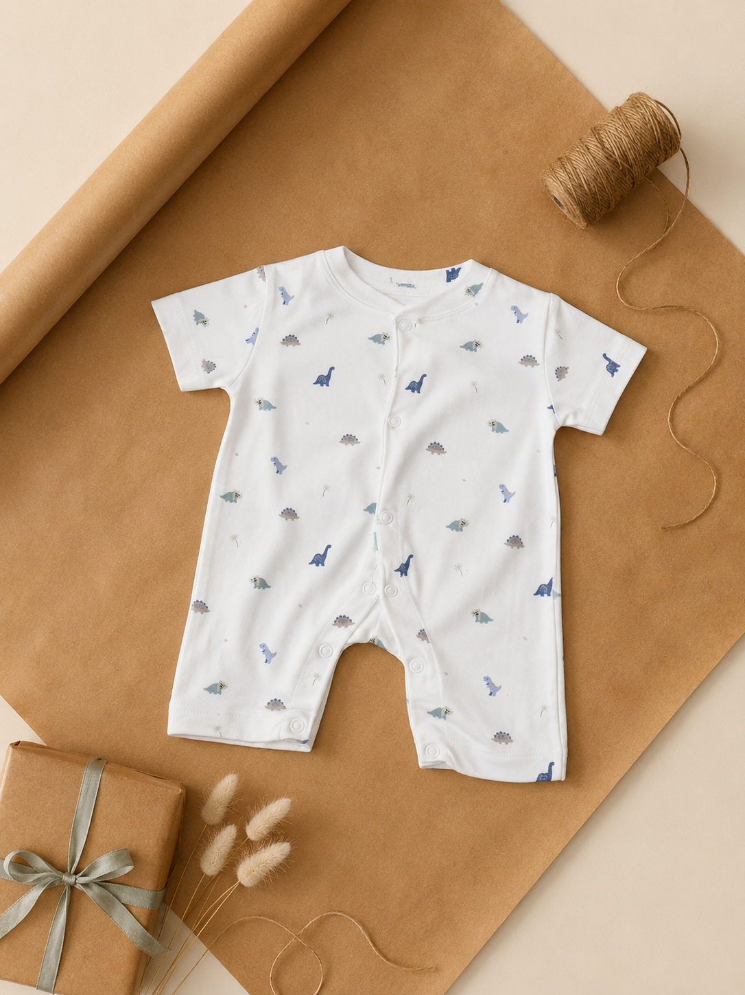 Dino Print Cotton Half Romper