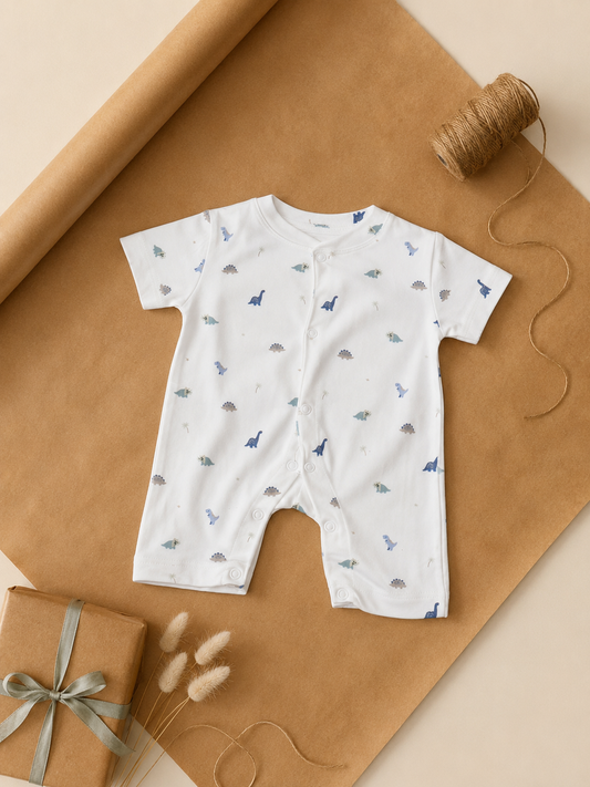 Dino Print Cotton Half Romper
