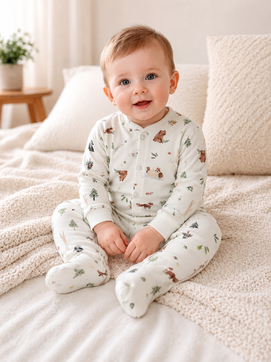 Bear Print Cotton Sleepsuit