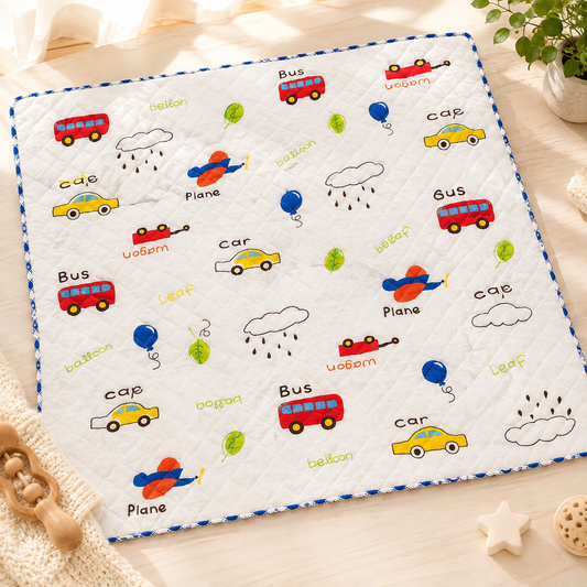 Bus Print 2 Layer Muslin Blanket 85 x 85 Cm