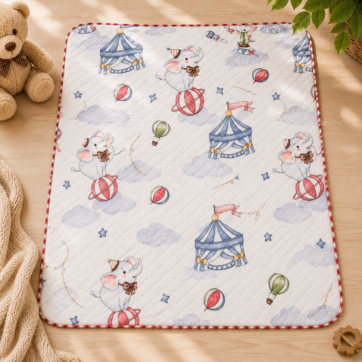 Circus Elephant Print 2 Layer Muslin Blanket 85x85 Cm