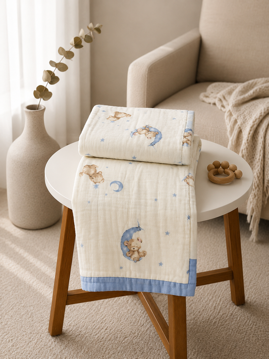 Bear Print - 6 Layer Crinkled Muslin Blanket