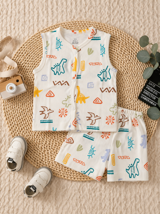 Dino Printed Sleeveless Cotton Co-Ords