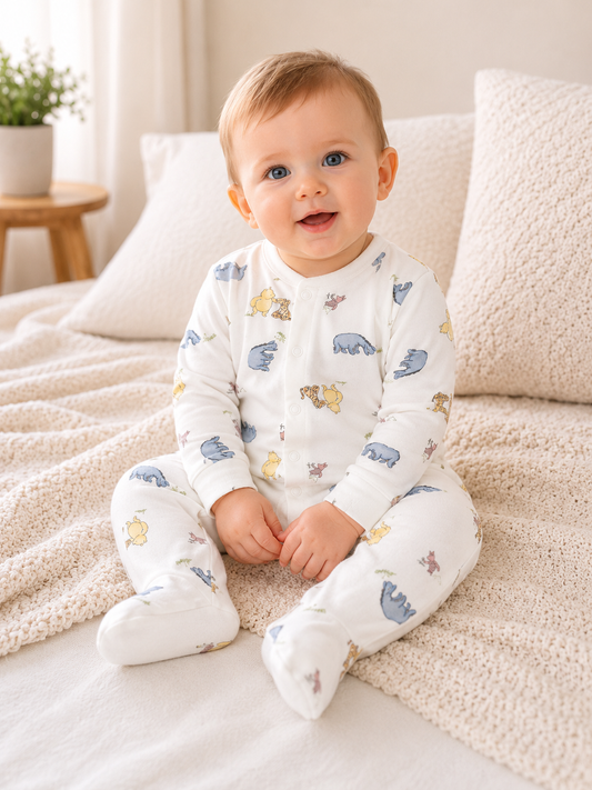 Pooh Bear Print Cotton Sleepsuit