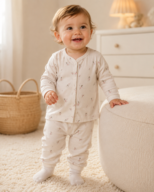 Soft Pink Angel Print Full-Sleeve Cotton Sleepsuit