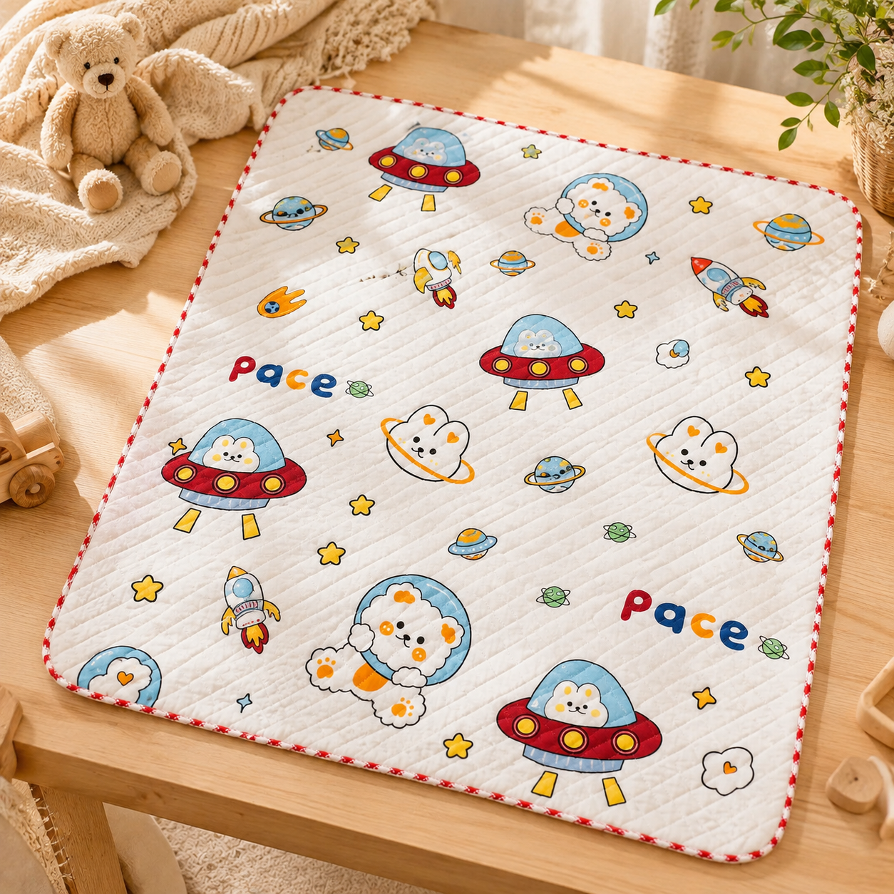 Spaceship Print 2 Layer Muslin Blanket 85x85 Cm