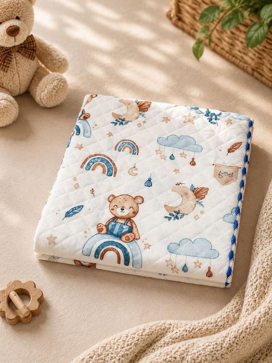 Cute Brown Bear Print 2 Layer Muslin Blanket 85x85 Cm