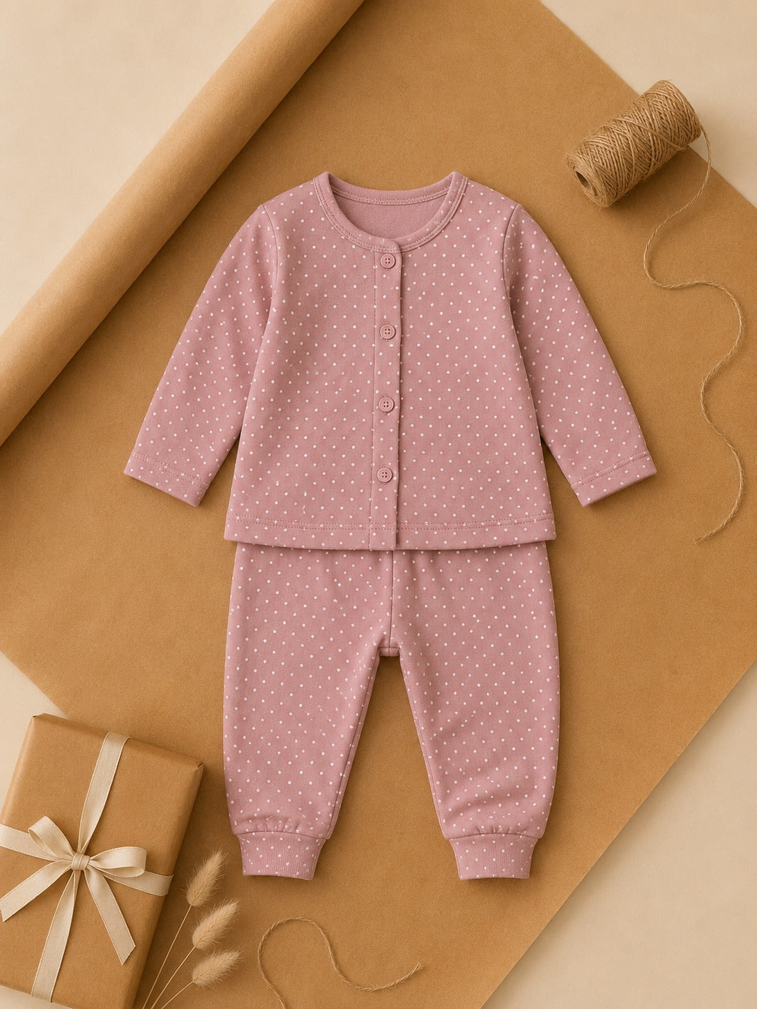 Purple Dotted Full-Sleeve Cotton Sleepsuit