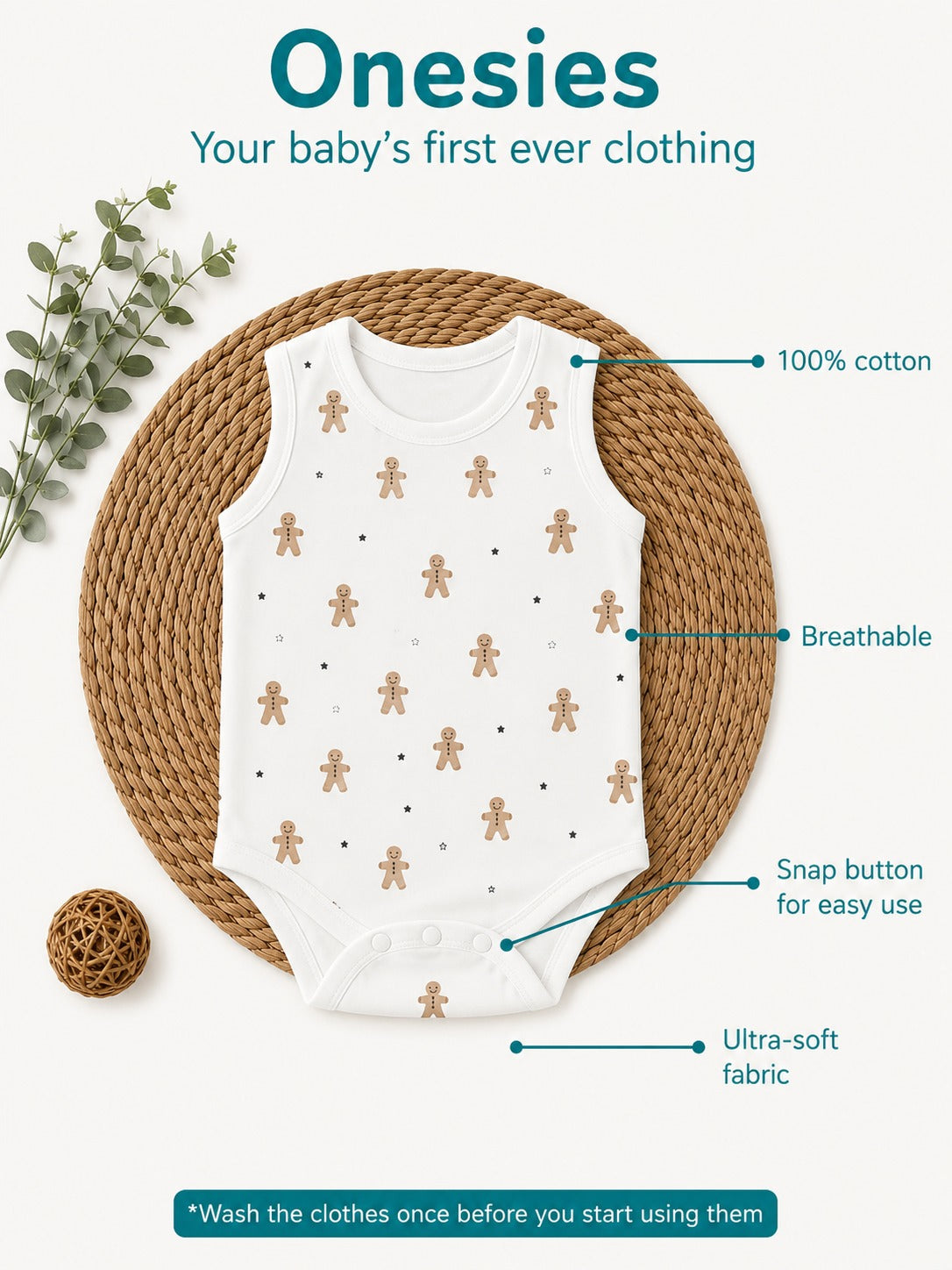 Gingerbread Print Cotton Onesie