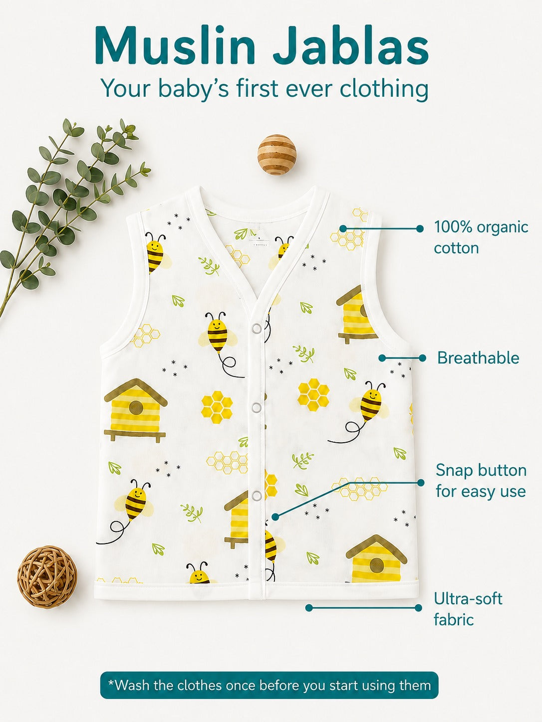 Honey Bee Print Muslin Jabla