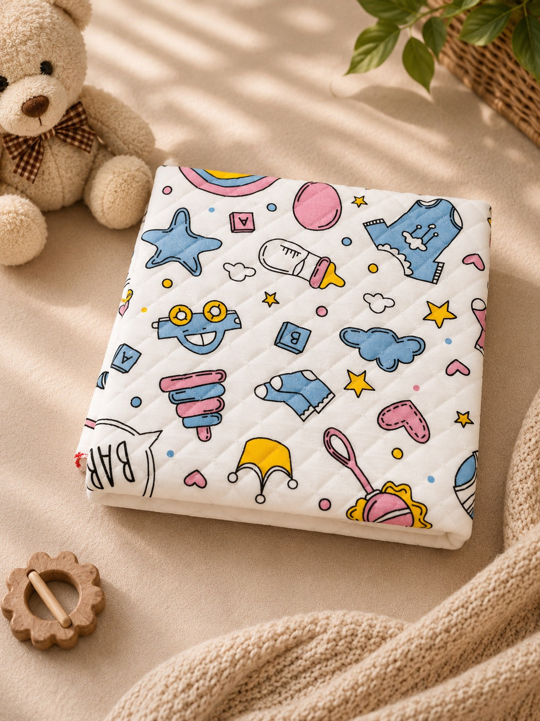 Baby Accessories Print 2 Layer Muslin Blanket 85x85 Cm