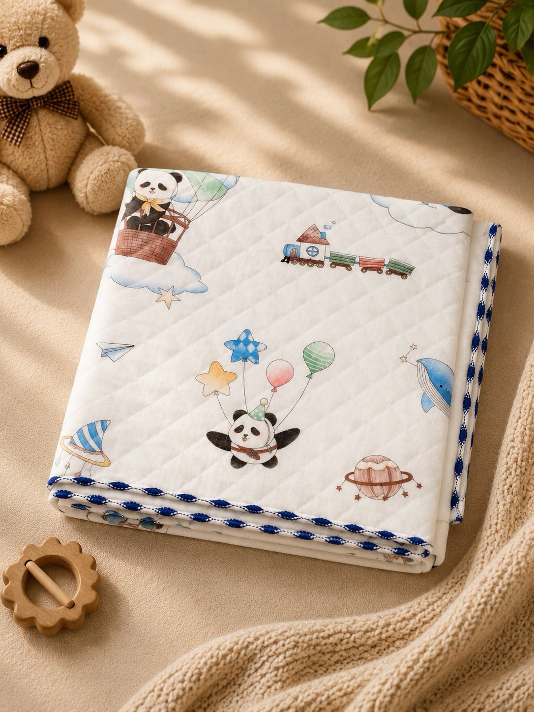 Flying Panda Print 2 Layer Muslin Blanket 85x85 Cm