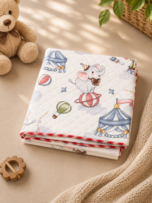 Circus Elephant Print 2 Layer Muslin Blanket 85x85 Cm