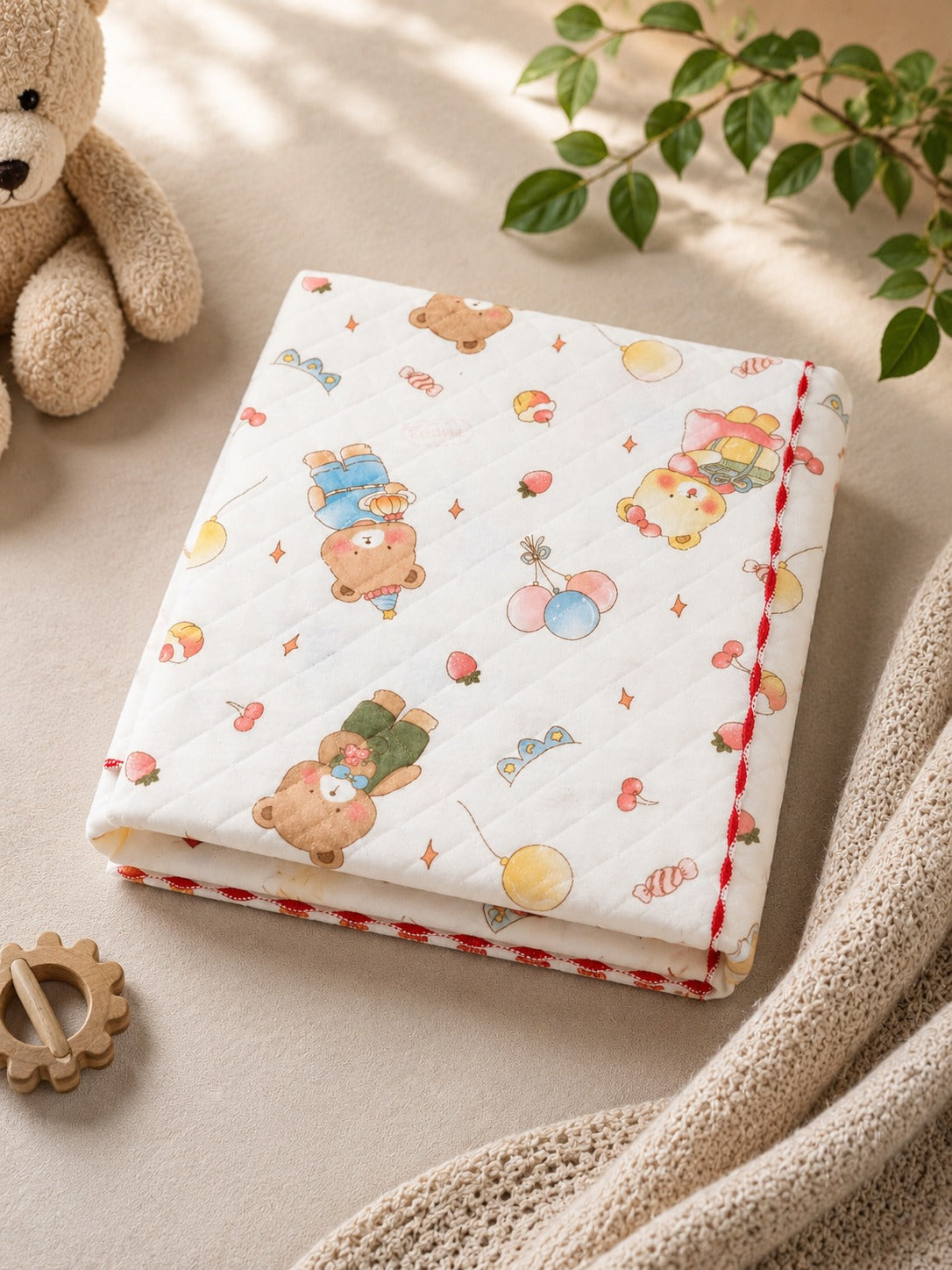 Bear Print 2 Layer Muslin Blanket 85x85 Cm