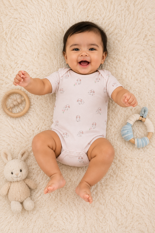 Soft Pink Dog Print Cotton Onesie