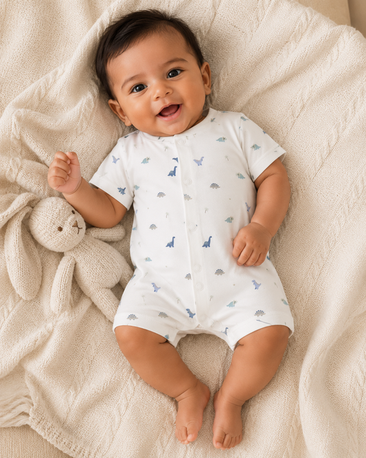Dino Print Cotton Half Romper