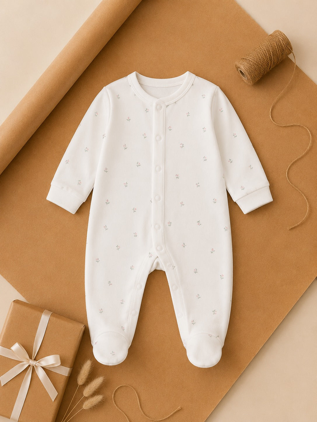 Rose Print Cotton Sleepsuit