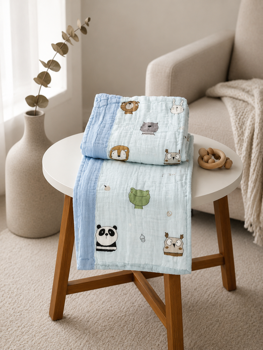 Animals Print - 6 Layer Crinkled Muslin Blanket