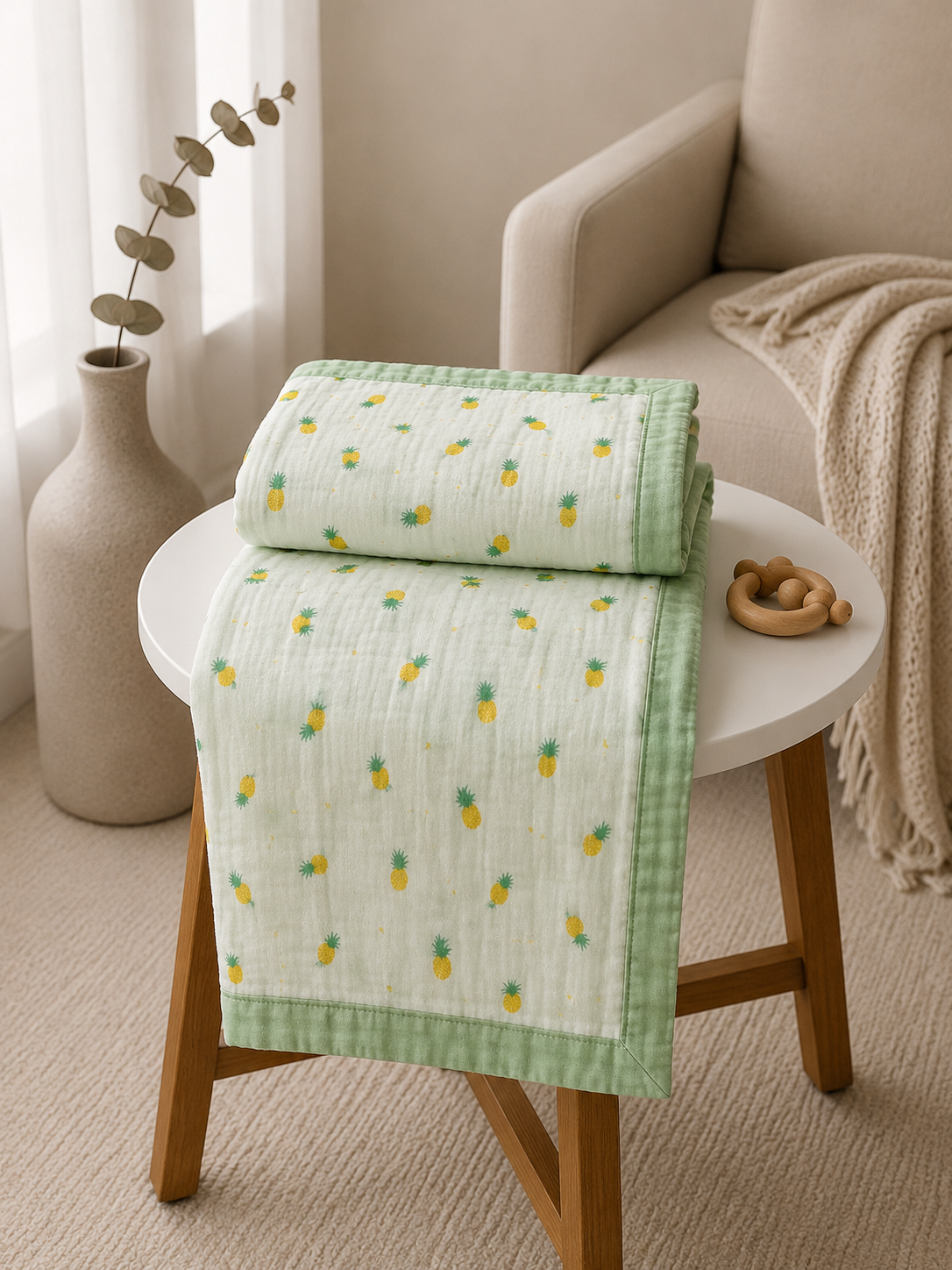 Pineapple Print - 6 Layer Crinkled Muslin Blanket