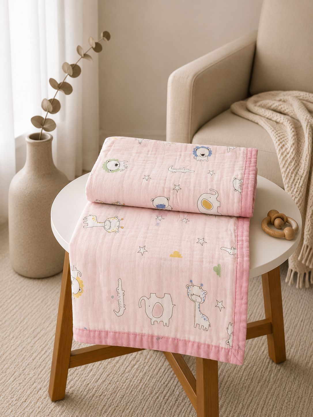 Elephant Print - 6 Layer Crinkled Muslin Blanket