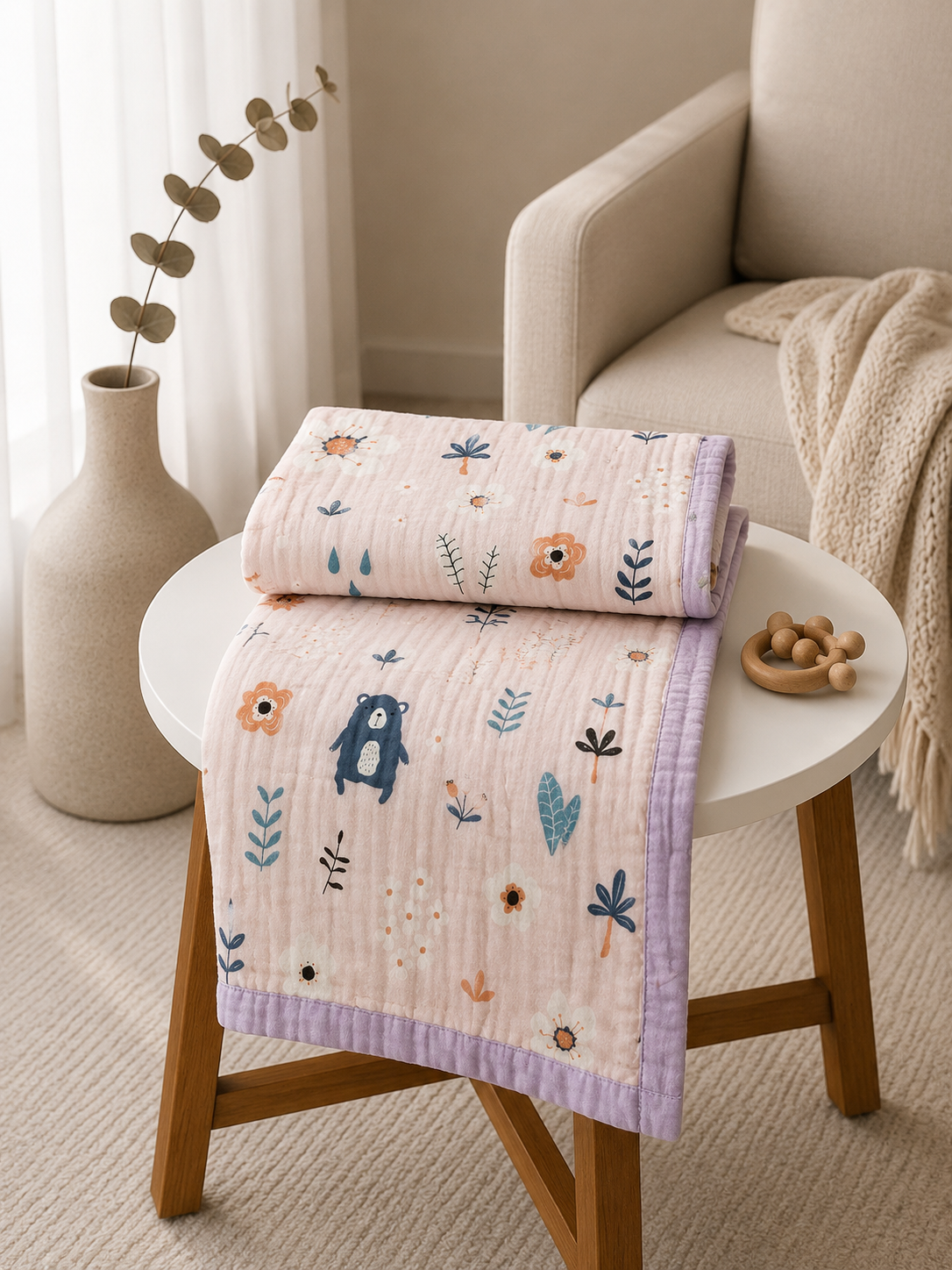 Leaf Print - 6 Layer Crinkled Muslin Blanket