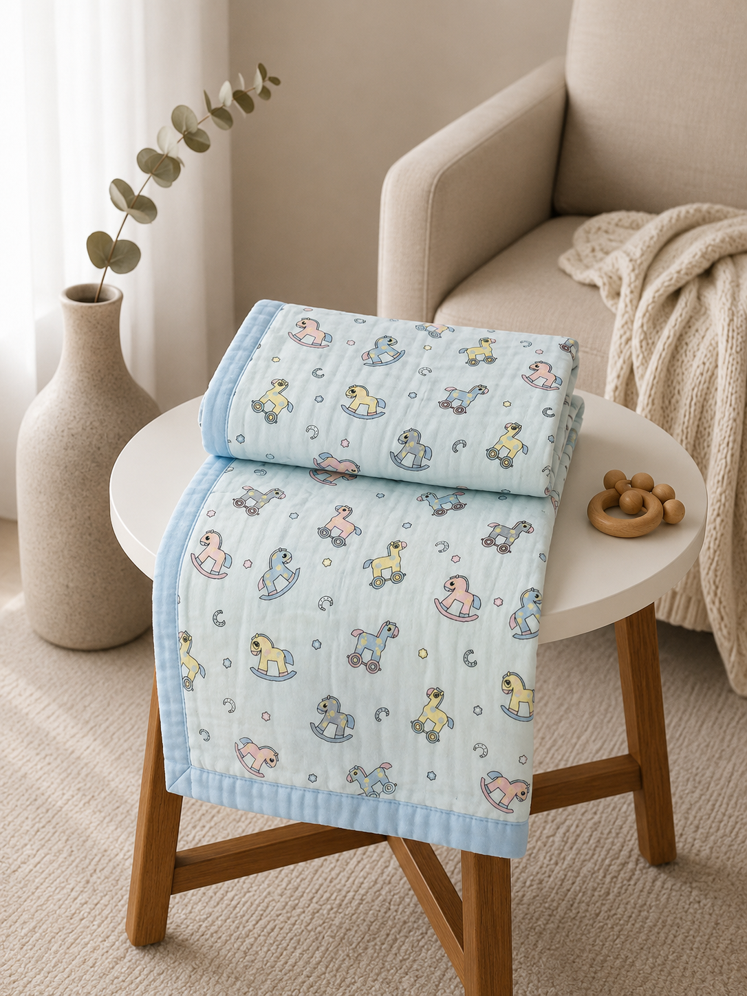Horse Print - 6 Layer Crinkled Muslin Blanket