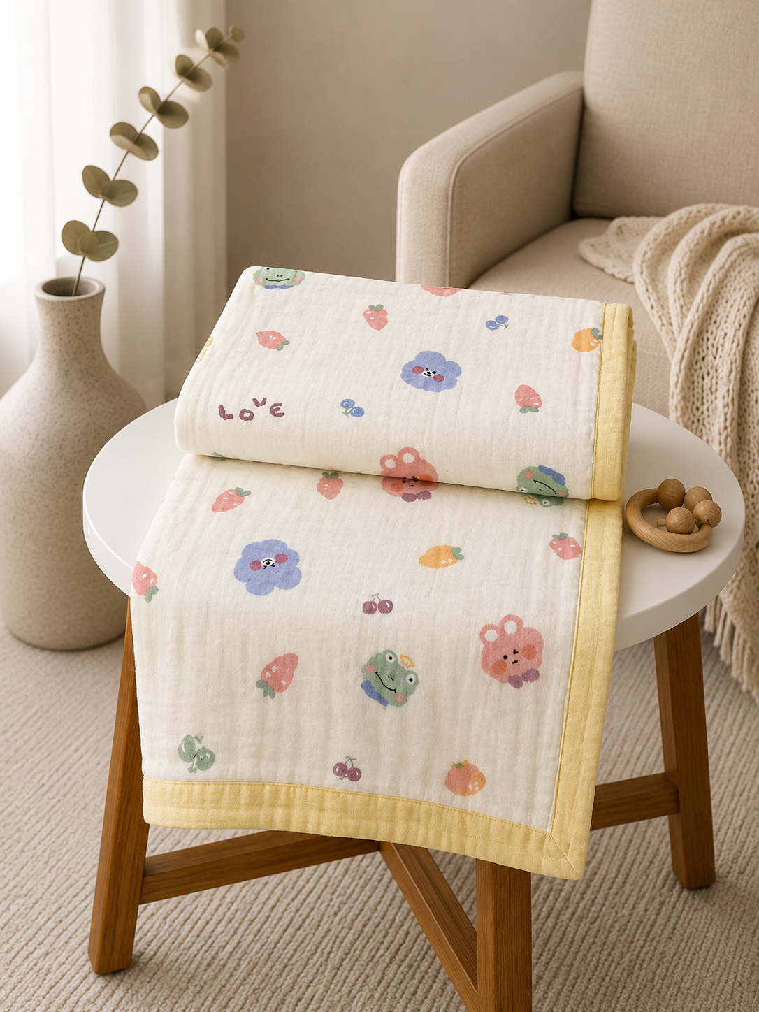 Fruits Print - 6 Layer Crinkled Muslin Blanket
