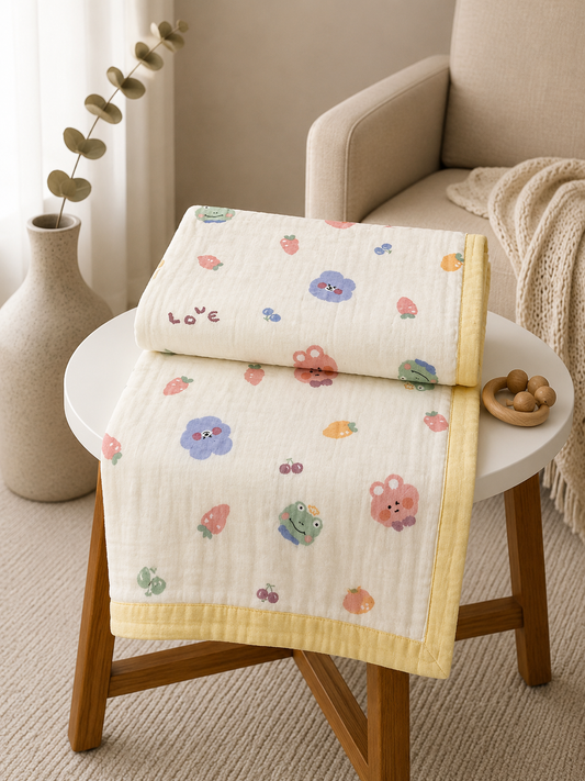 Fruits Print - 6 Layer Crinkled Muslin Blanket