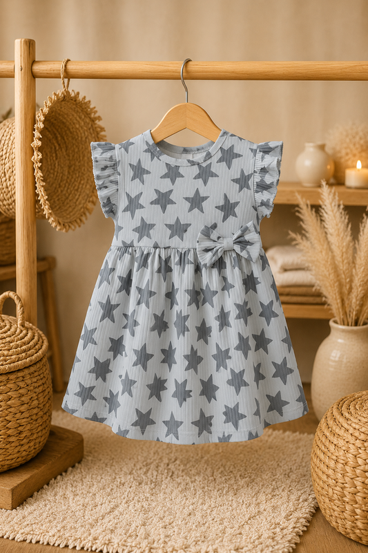 Grey Star Print Cotton Frocks
