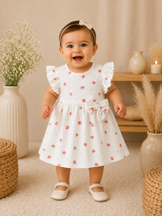 White Rose Print Cotton Frocks