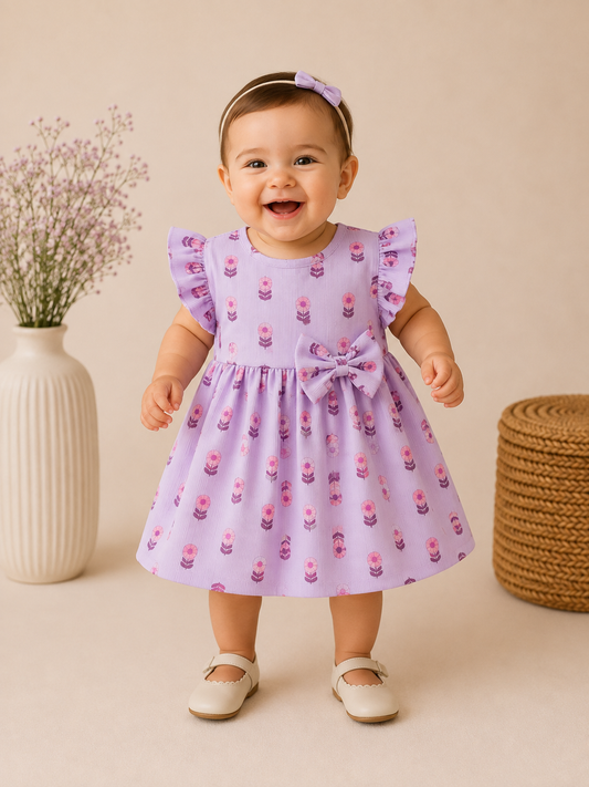 Purple Flower Print Cotton Frocks
