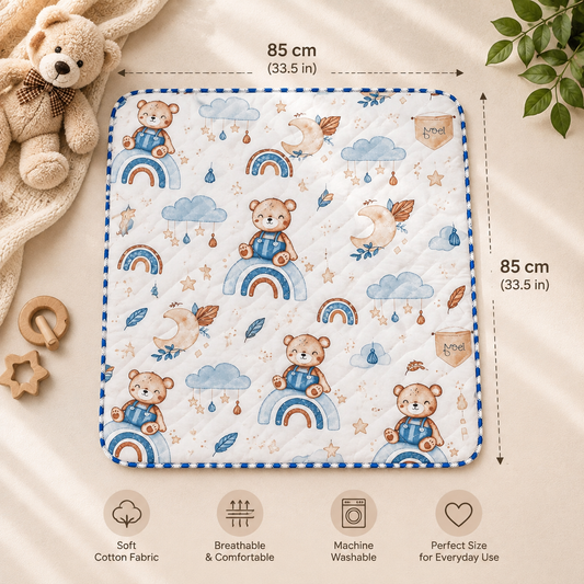 Cute Brown Bear Print 2 Layer Muslin Blanket 85x85 Cm