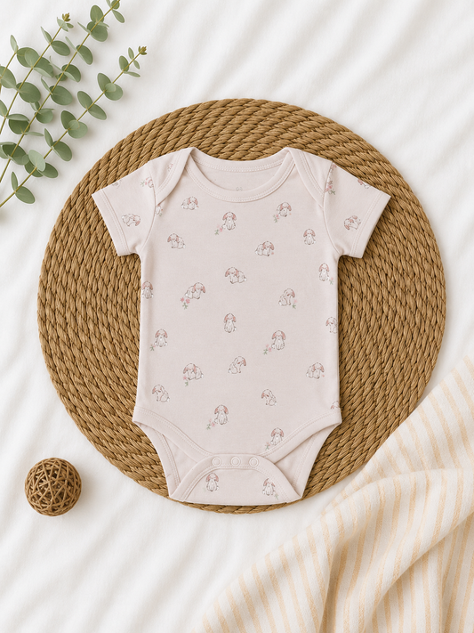 Soft Pink Dog Print Cotton Onesie
