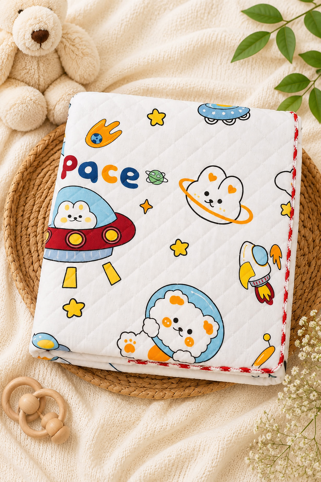 Spaceship Print 2 Layer Muslin Blanket 85x85 Cm