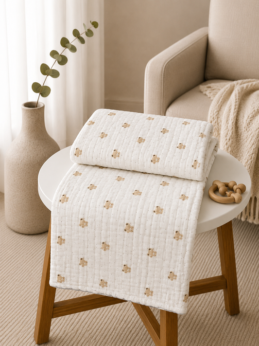 Toy Teddy Print 6 layer Crinkled Muslin Blanket
