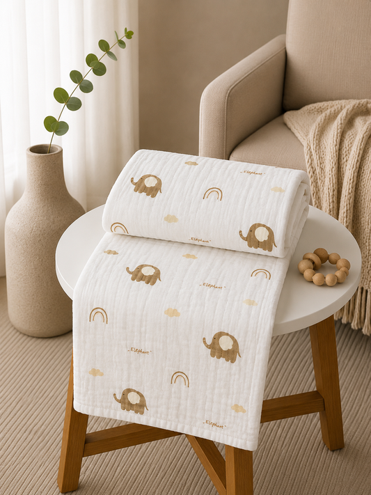 Elephant Print 6 layer Crinkled Muslin Blanket
