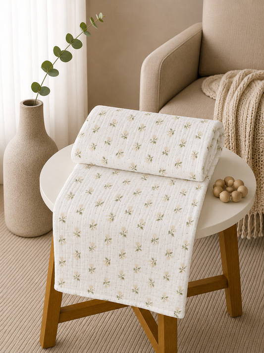 Flower Print 6 layer Crinkled Muslin Blanket